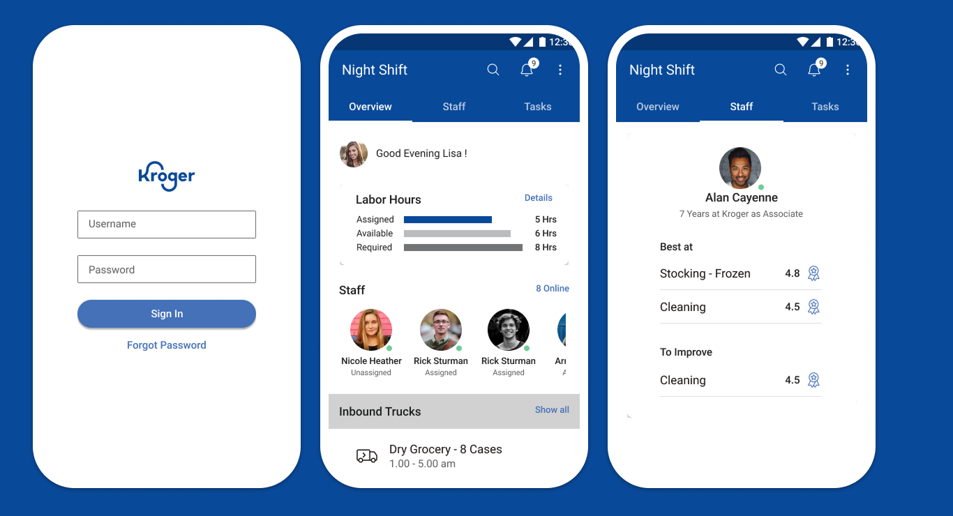 Kroger Nightshift App Interface
